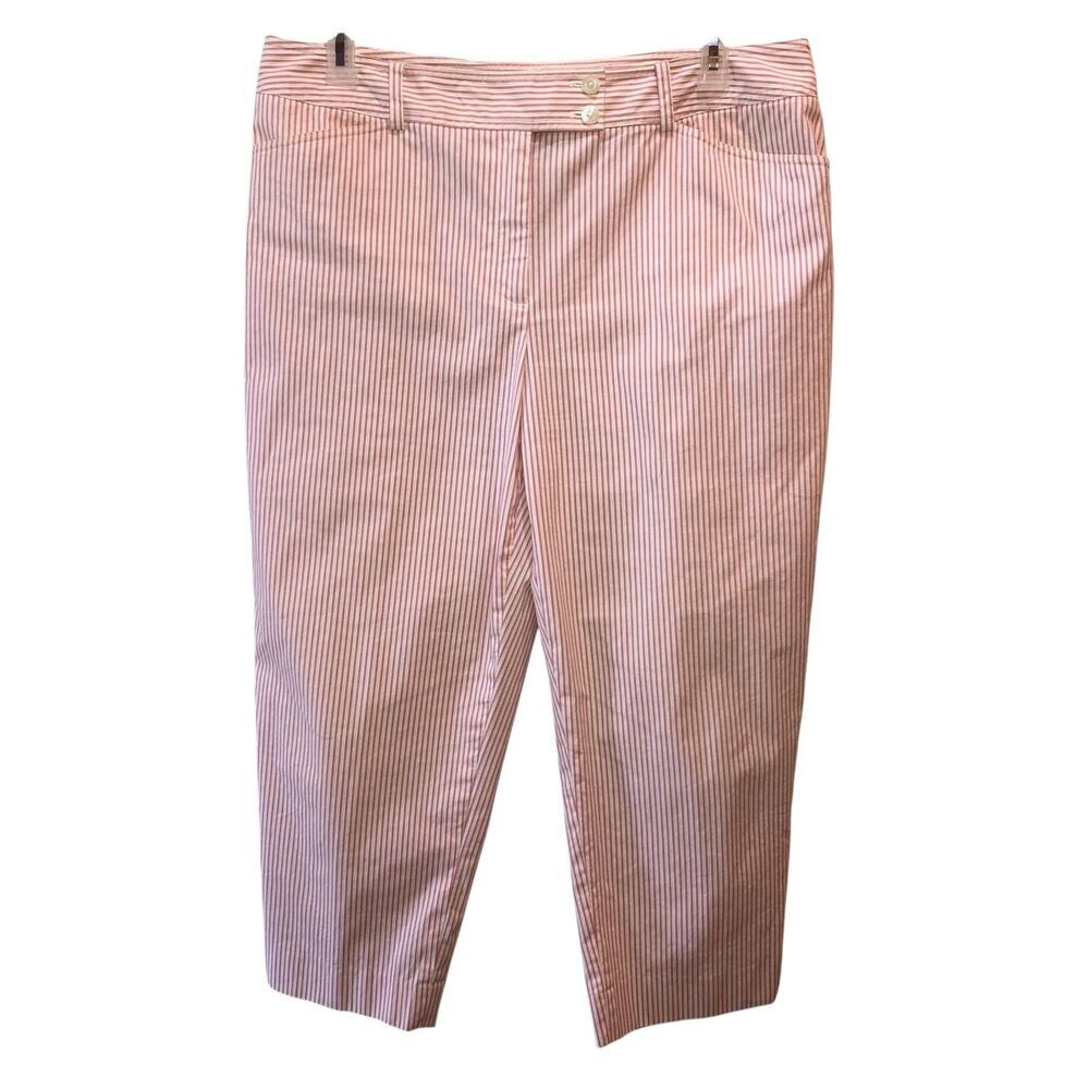 Jones New York Womens Size 16 Pink White Striped Cropped Capri Pants Pockets